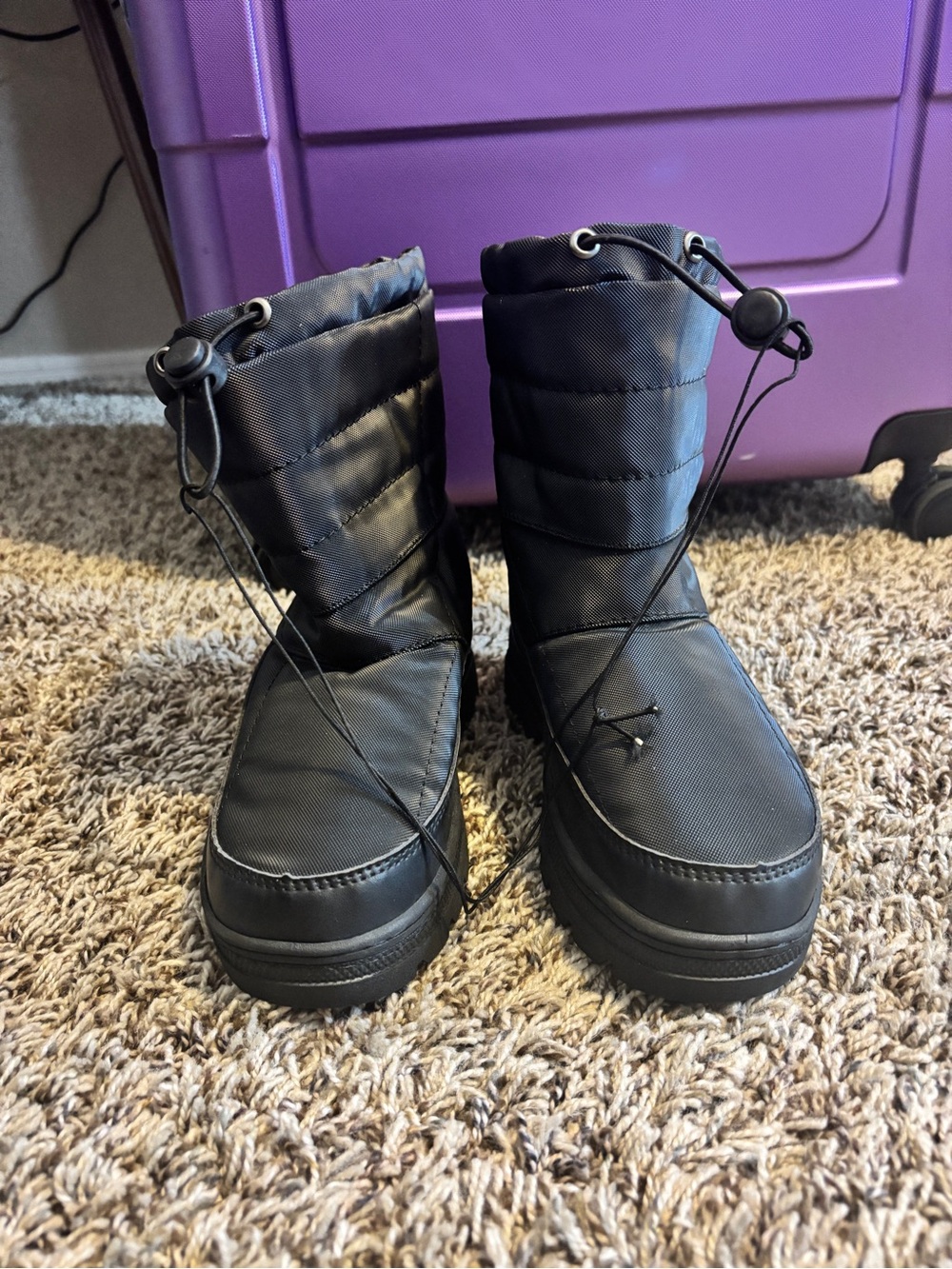 Black Winter Snow Boots - Drawstring Closure